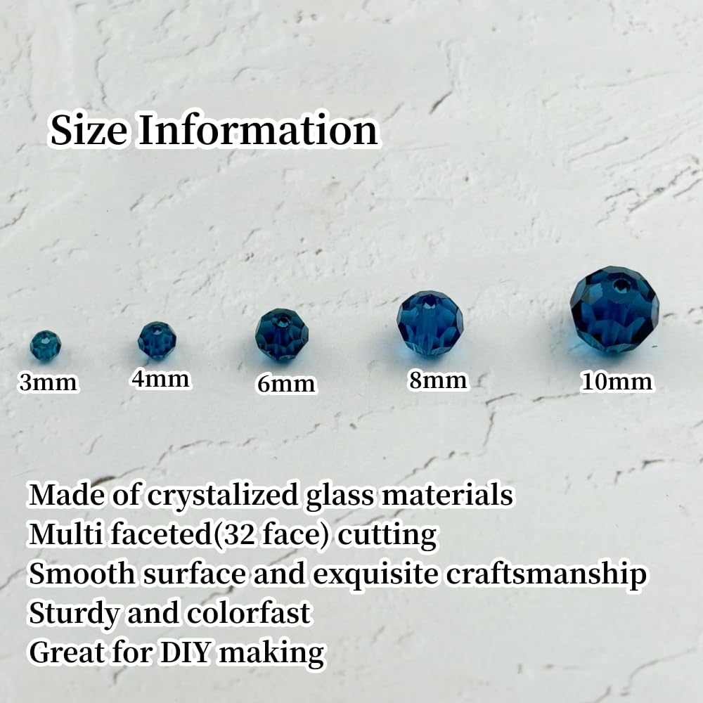 YUEXIGO 400pcs 4mm Round Crystal Glass Beads for Jewelry Making, Faceted Crystal Glass Spacer Beads for Bracelet Earring Necklace DIY Craft(Peacock Blue)