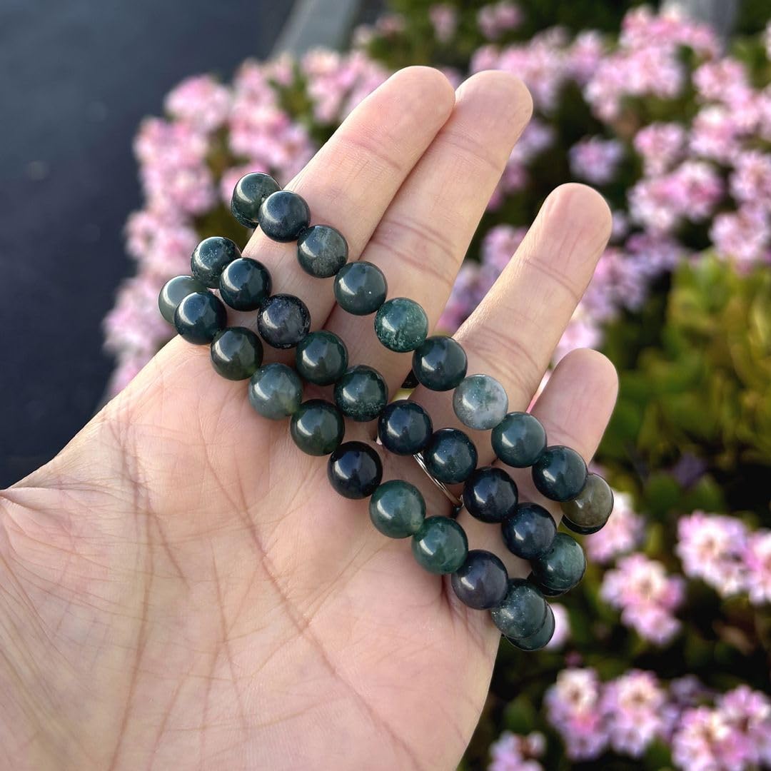 Adabele Real Natural Moss Agate Gemstone Beaded Bracelet 8 inch Stretch Chakra Healing Crystal Stone Jewelry Women Mom Gift (Unisex) GB8-C25