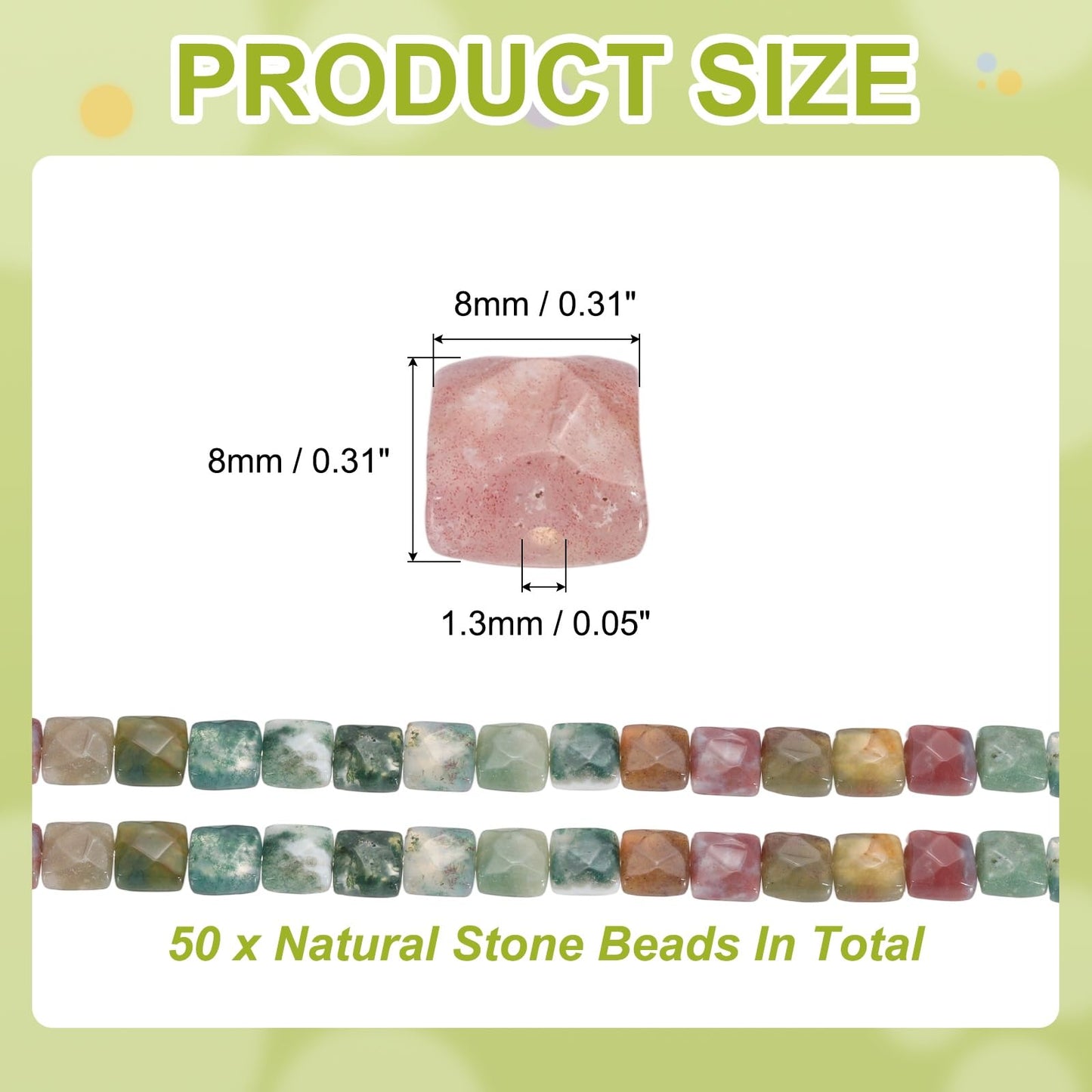 PATIKIL 50 Pack Natural Stone Beads, 8mm Faceted Square Agate Beads Bulk Natural Indian Agate Stones, for DIY Jewelry Making Necklace Bracelet Accessories, 2 Strands, 16 Inch, Multicolor