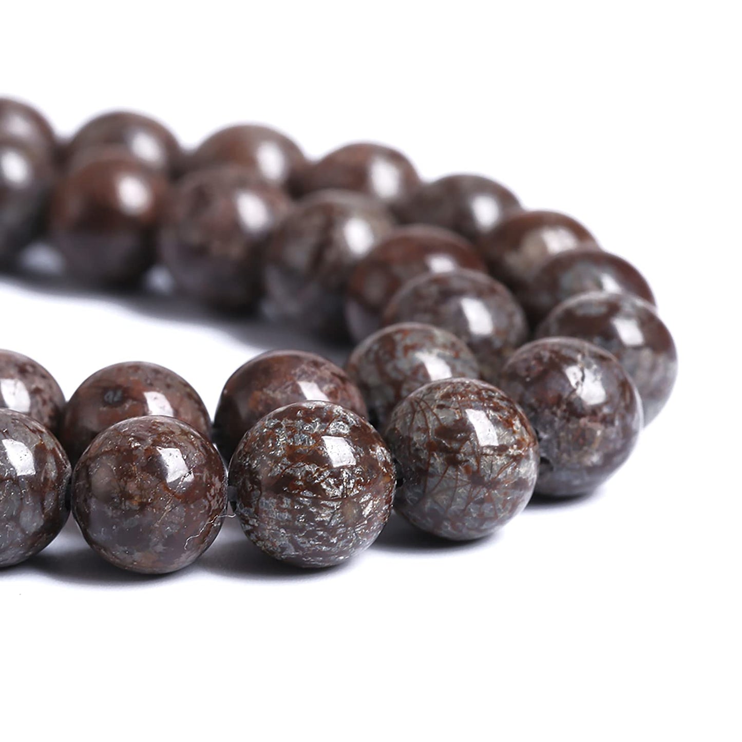 8MM 45PCS Natural Stone Brown Snowflake Jasper Obsidian Loose Beads for Jewelry Making DIY Bracelet