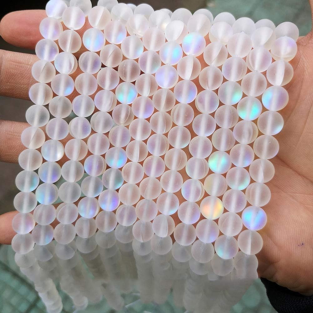 100Pcs 8mm Matte Crystal Glass Beads Mermaid Aurora Beads Moonstone Beads Bead Assortments for Jewelry Making Arts, Crafts