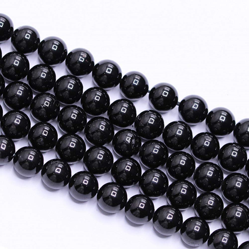 PLTbeads Natural Gemstone Loose Beads Smooth Round Approxi 15 inch DIY Bracelet Necklace for Jewelry Making (6mm, Black Tourmaline)