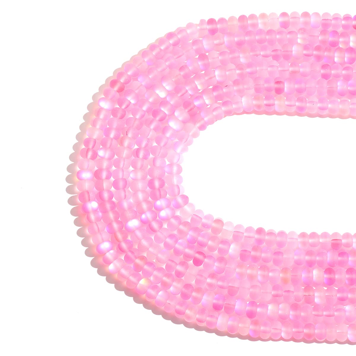 4×6mm Pink Matte Aurora Crystal Glass Beads Loose Rondelle Disc Beads Frosted Moonstone for Jewelry Making