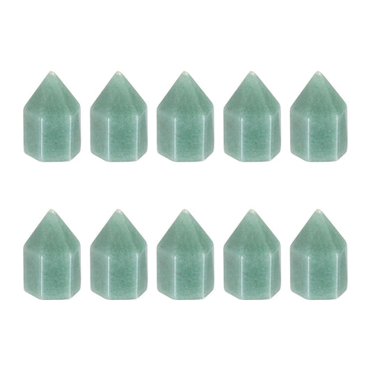 MECCANIXITY Crystals Wands Green Aventurine Hexagonal Faceted Single Points Towers Pocket Polished Stone Bulk for Energy Chakra Meditation Crystal Healing, 15 x 25mm (Green),5Pcs