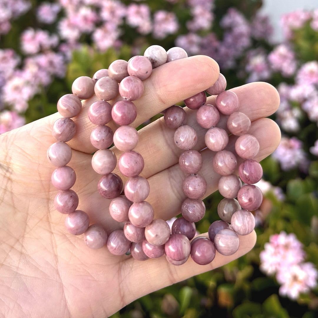 Adabele Real Natural Pink Rhodonite Gemstone Beaded Bracelet 8 inch Stretch Chakra Healing Crystal Stone Jewelry Women Birthday Gift (Unisex) GB8-C5