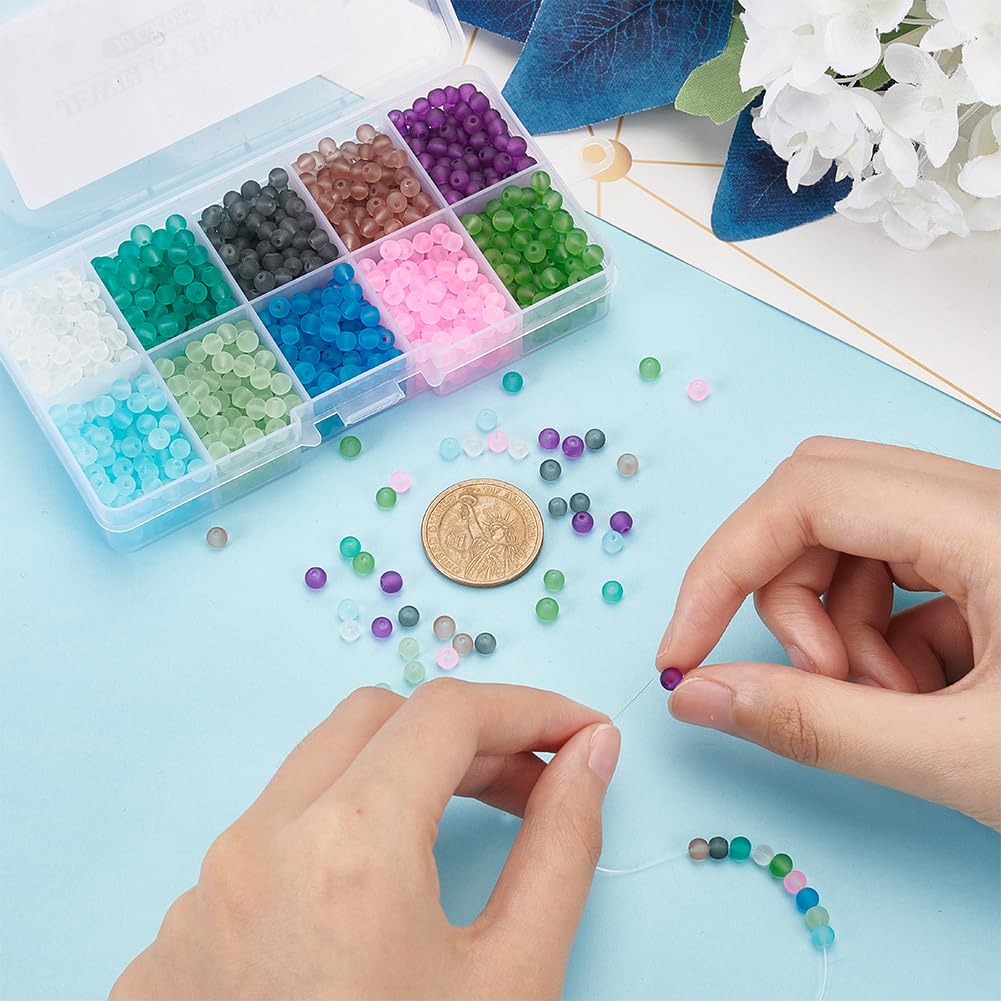 PH PandaHall 800pcs Glass Beads for Jewelry Making 4mm Frosted Glass Bead 10 Color Seed Beads Mini Beads Transparent Frosted Crystal Beads for Necklace Bracelet Earring Jewelry Making