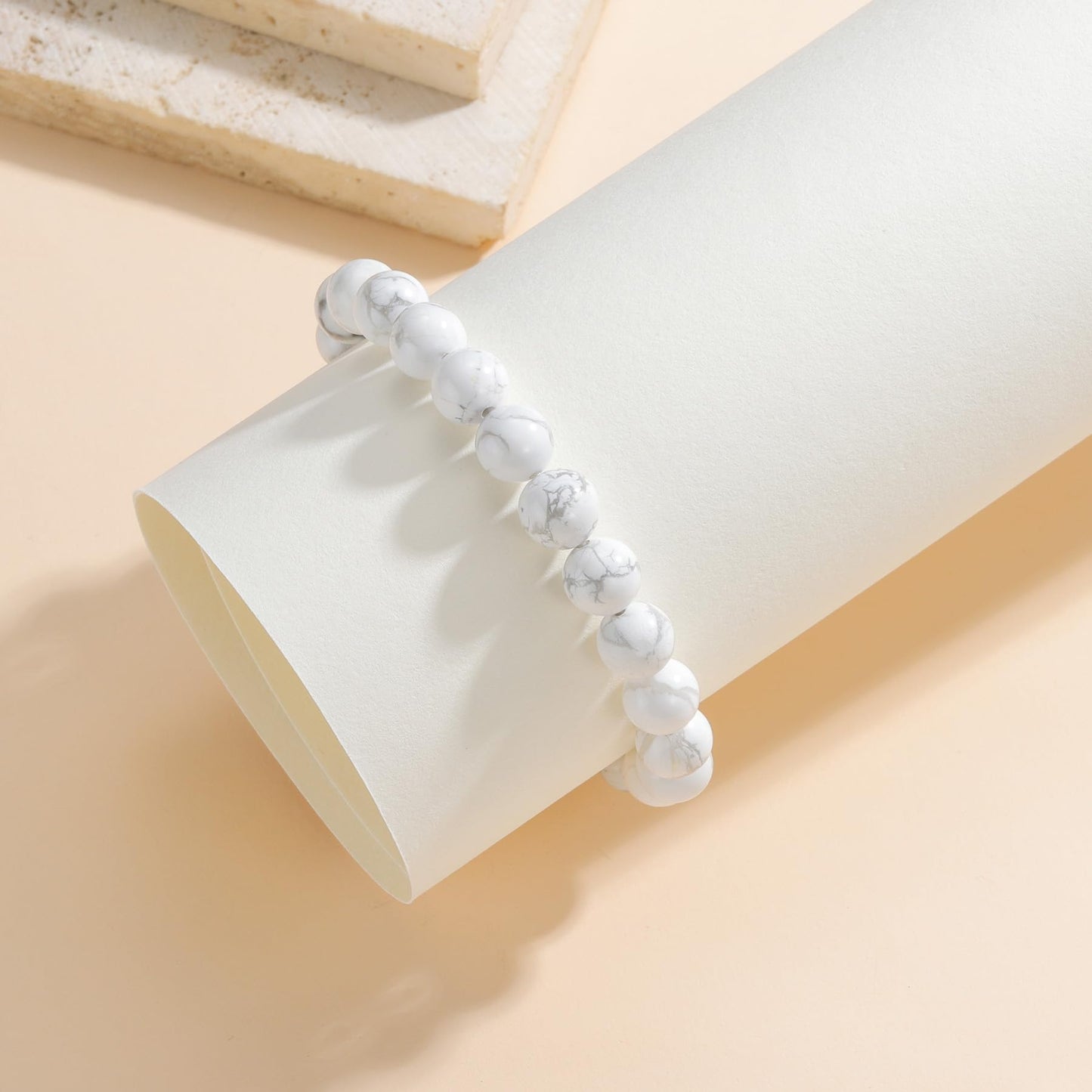 Udolfly Womens Crystal Beaded Bracelets for Women Men Protective Energy Bracelet Natural Gemstone Bead Bracelet 8mm Howlite