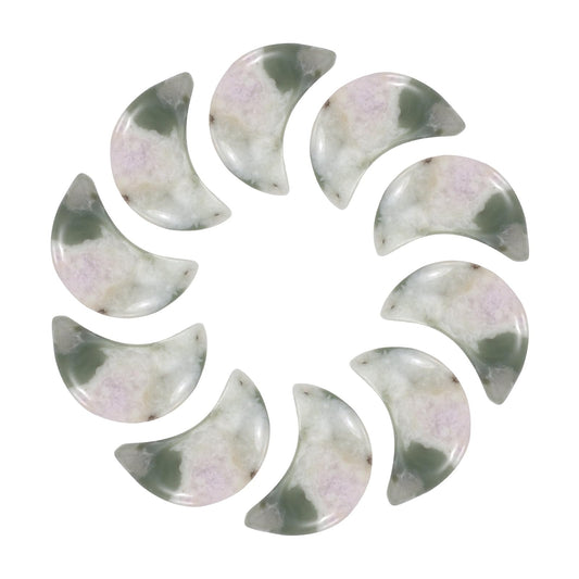 MECCANIXITY 10 Pcs Moon Crystal Worry Stone, 0.5 Inch Length Natural Lucky Jade Moon Gemstone Bulk, Carved Pocket Stones for Meditation Balancing Pendant Decor