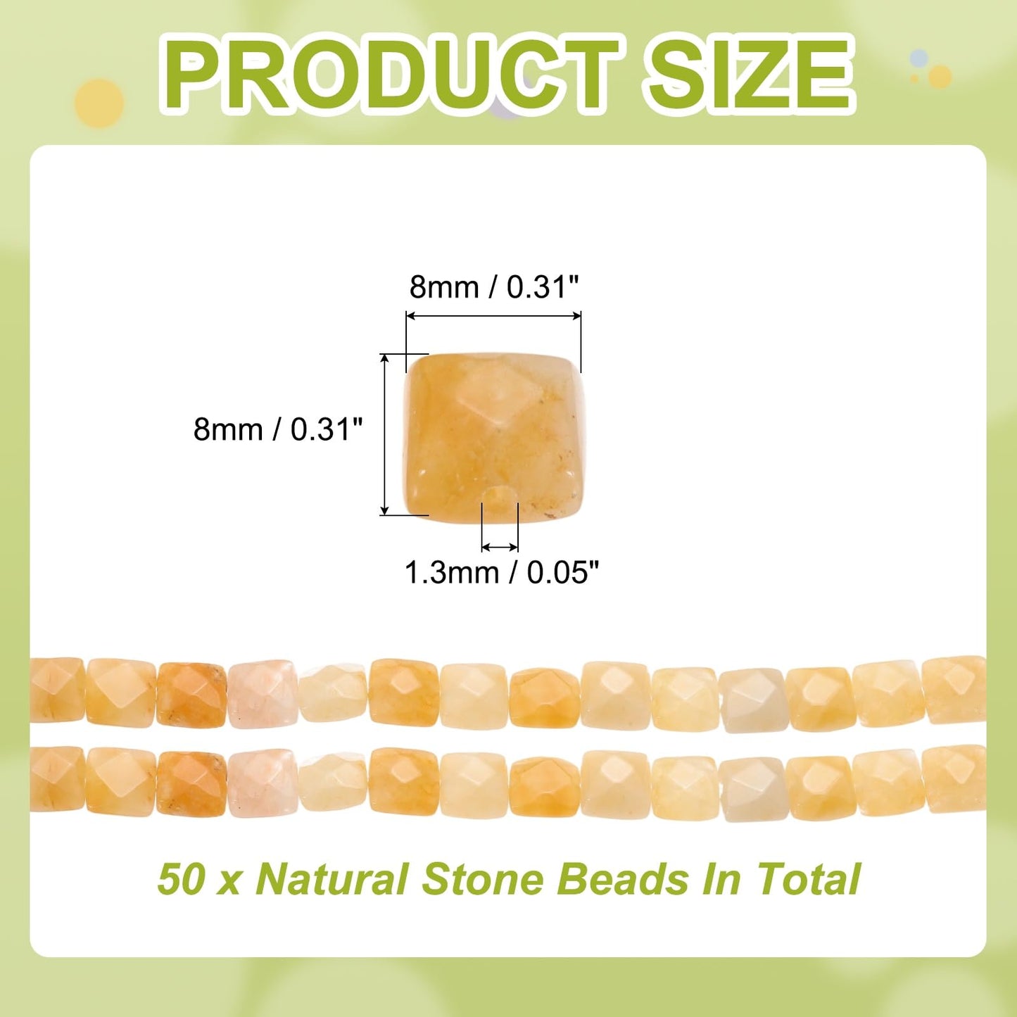 PATIKIL 50 Pack Natural Stone Beads, 8mm Faceted Square Agate Beads Bulk Natural Topaz Stones, for DIY Jewelry Making Necklace Bracelet Accessories, 2 Strands, 16 Inches, Yellow