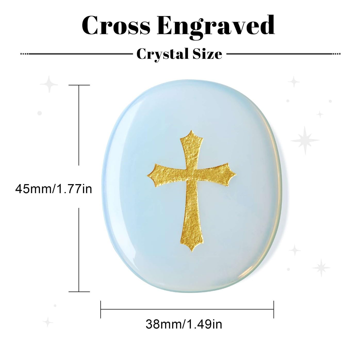 LAIDANLA Opalite Cross Engraved Healing Crystal Worry Stones for Pray Faith Anxiety Relief Oval Palm Stone Polished Natural Crystal Gifts