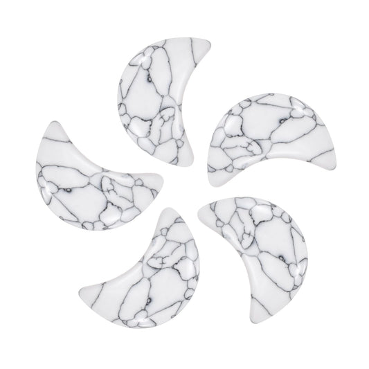 MECCANIXITY 5 Pcs Moon Crystal Worry Stone, 0.5 Inch Length Natural White Howlite Moon Gemstone Bulk, Carved Pocket Stones for Meditation Balancing Pendant Decor