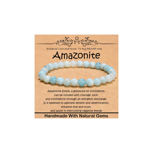 CHCCOYE 6mm Natural Healing Gemstone Bracelet Handmade Yoga Stretch Elastic Bracelet Stress Relief Crystal Jewelry for Men and Women (6mm, Amazonite)
