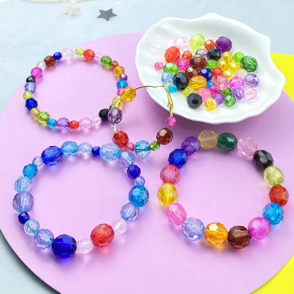 YUEXIGO 100pcs 12mm Acrylic Round Faceted Beads for Crafts Faceted Spacer Beads for Sewing Crafts Decoration Necklaces Bracelets Earrings Jewelry Making(Light Lake Blue)