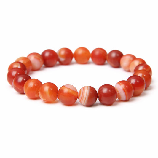 Elm City Direct 8mm Natural Stone Beaded Bracelet – Unisex Crystal Stretch Bracelets for Men & Women, Chakra & Healing Jewelry, Gift-Ready Beaded Bracelets (Red Sardonyx, 8mm)