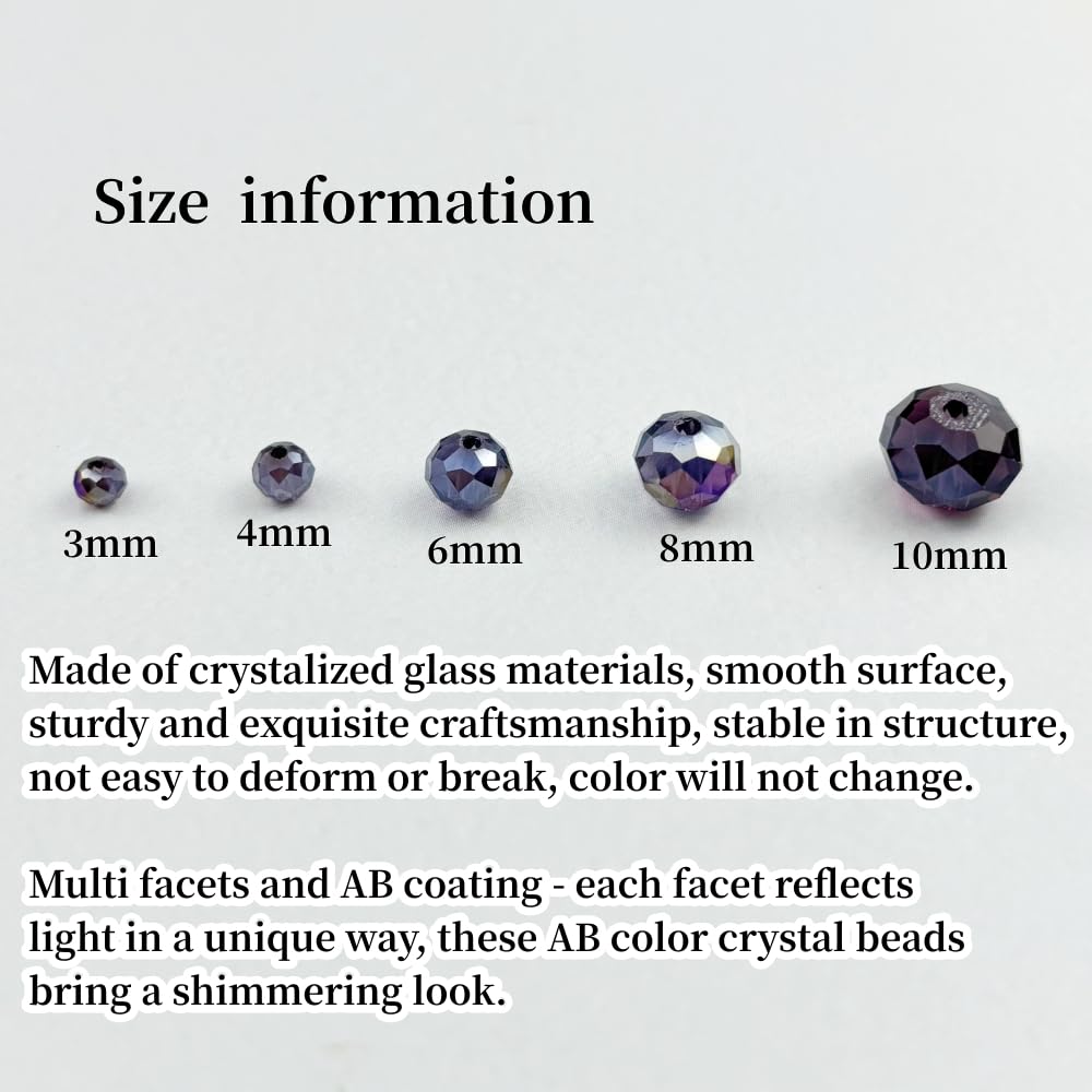 YHYPOCI 50pcs 10mm Crystal Glass Beads for Crafts Faceted Rondelle Glass Beads for Jewelry Making Crystal Spacer Beads for Necklaces Bracelets Earrings DIY Craft(Violet AB)