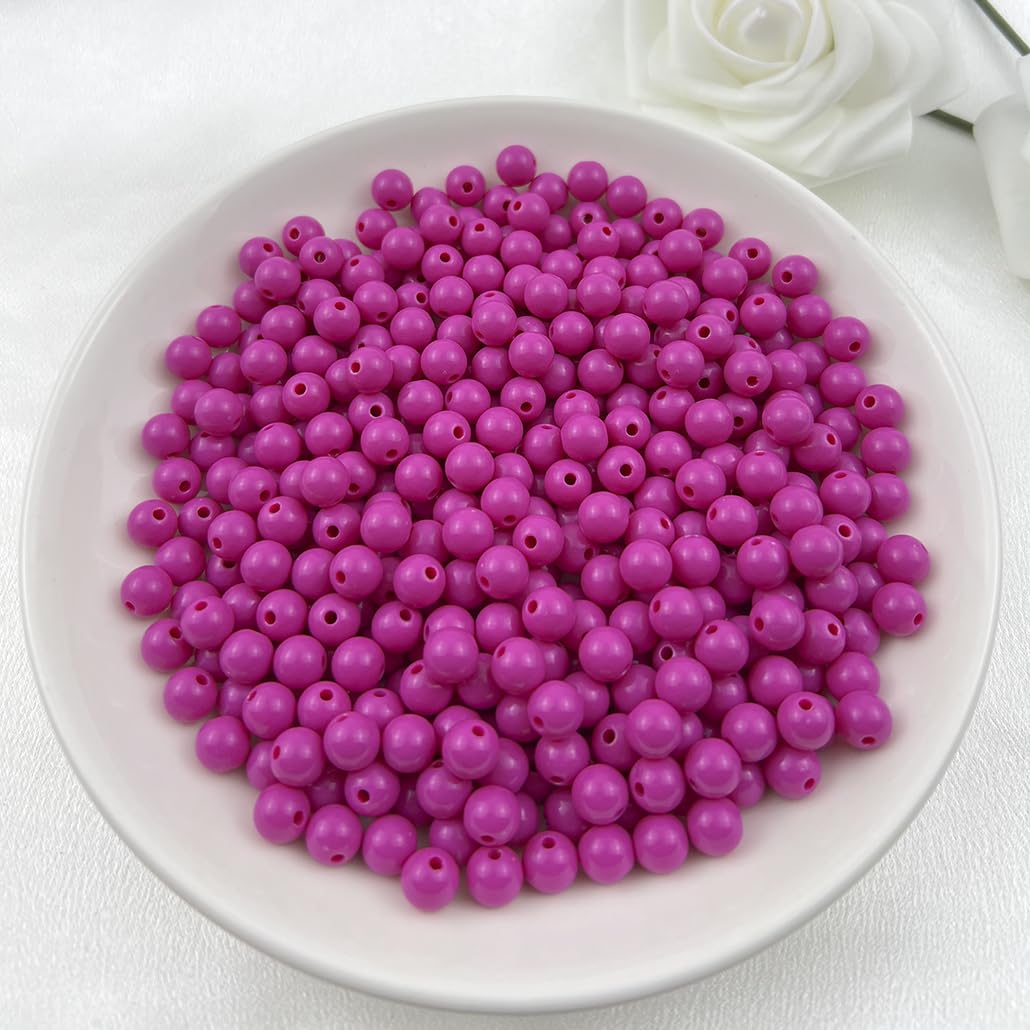 Mulutoo 400Pieces 8MM Acrylic Round Beads Round Acrylic Balls Chunky Beads Smooth Spacer Plastic Pastel Beads Craft Beads for Necklace and Bracelet Making Crafting Supplies(183-deep Rose red)