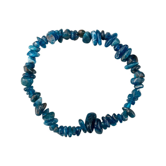 Blue Apatite Natural Gemstone Bracelets, Chakra Crystal Healing Chip Stretch Bracelets, Gemstone Polished Irregular Crystals, Crystal Irregular Chips Beads Stretch Bracelets (Blue Apatite)