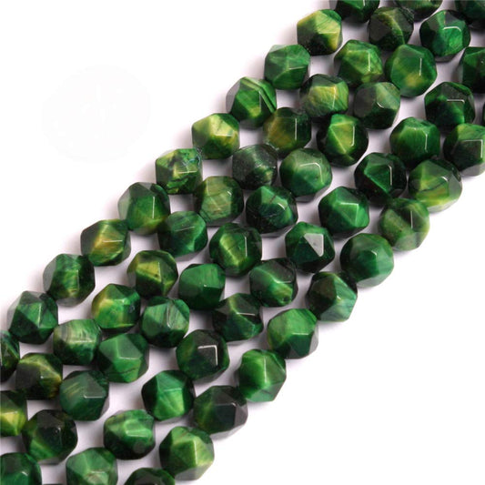 GEM-Inside 8mm Tiger Eyes Gemstone Loose Beads Faceted Dyed Green Cambay Crystal Energy Stone Power for Jewelry Making 15"