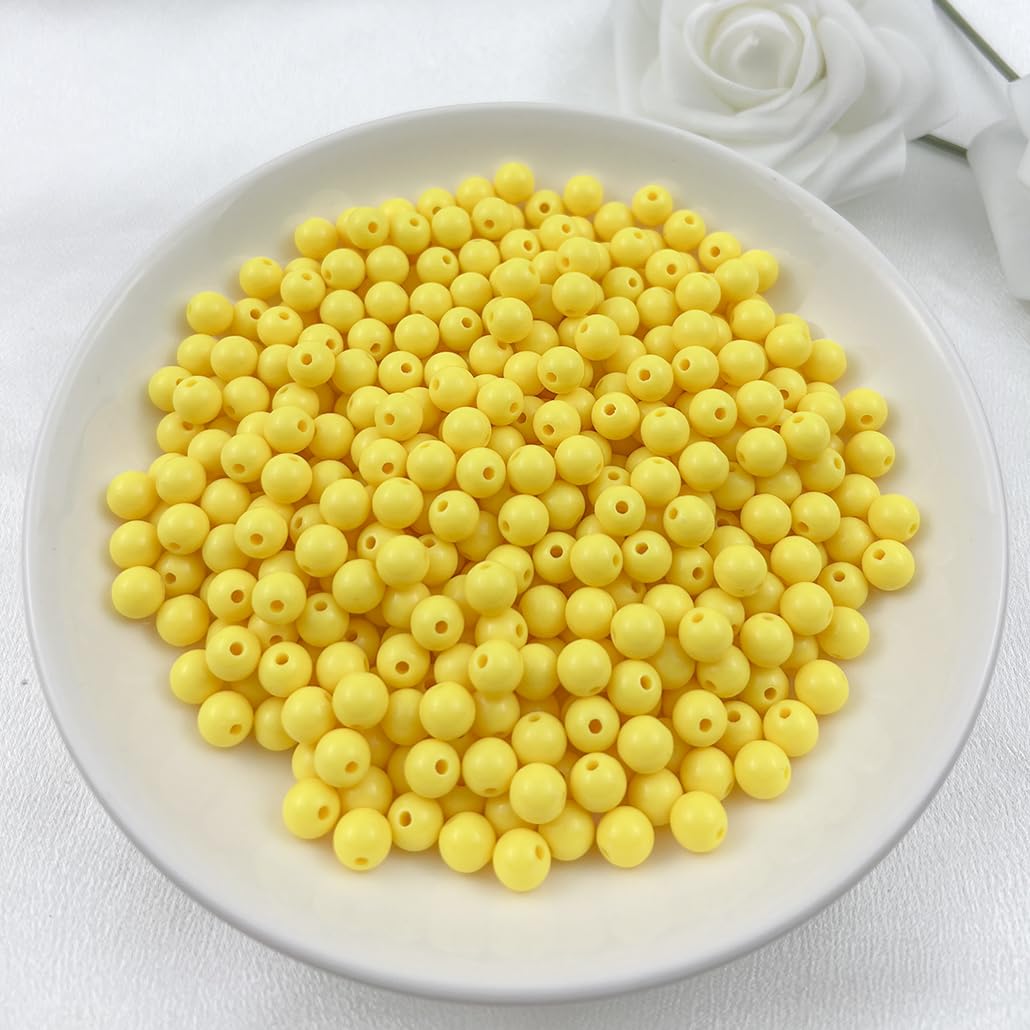 Mulutoo 400Pieces 8MM Acrylic Round Beads Round Acrylic Balls Chunky Beads Smooth Spacer Plastic Pastel Beads Craft Beads for Necklace and Bracelet Making Crafting Supplies(193-yellow)