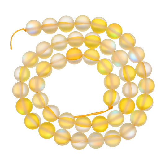 uxcell Matte Crystal Glass Beads 8mm Synthetic Frosted Shining Semi-Precious Round Loose Beads Synthetic Moonstone for Jewelry Making DIY Bracelet, Yellow