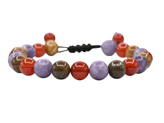Amazing Gemstone Bracelet for Teens - Yellow Jasper Lepidolite Carnelian Bracelet Set for Men Women Healing Calming Anxiety Stress Relief Gifts Pulseras Para Hombres Mujer (Adjustable) (Teenagers)
