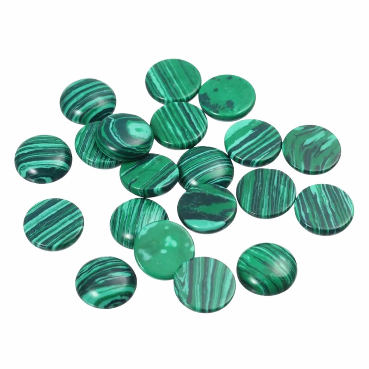 20pcs 10mm Natural Stone No Hole Malachite Semicircle Smooth Cabochons Beads Healing Chakra Crystal Stone Bead for Jewelry Making Rings Earrings Necklace Bracelet DIY Crafts