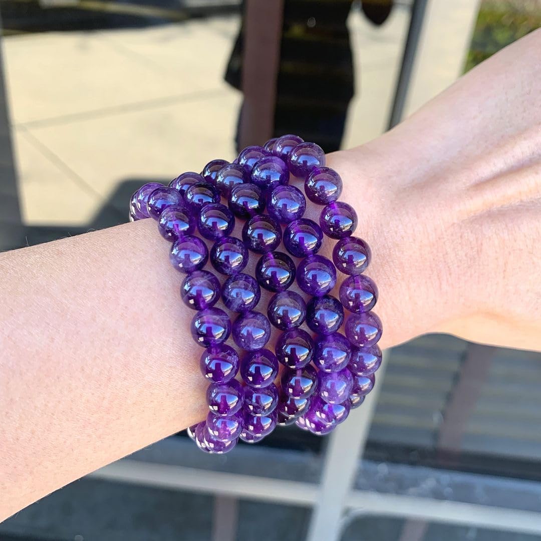 Adabele Real Natural Grade A Purple Amethyst Bracelet 8 inch Stretch Gemstone Beaded Bracelet Chakra Healing Crystal Stone Jewelry Women Mom Gift (Unisex) GB8-C7
