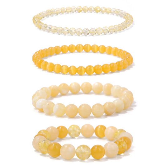 Vinswet 4pcs Natural Stone Beaded Bracelets for Women Men,Healing Crystal Gemstones Stretch Bracelet,4mm 6mm 8mm 10mm Citrine Yellow Cat Eyes Yellow Cat Eyes Anxiety Stress Relief Bracelet Jewelry Gifts