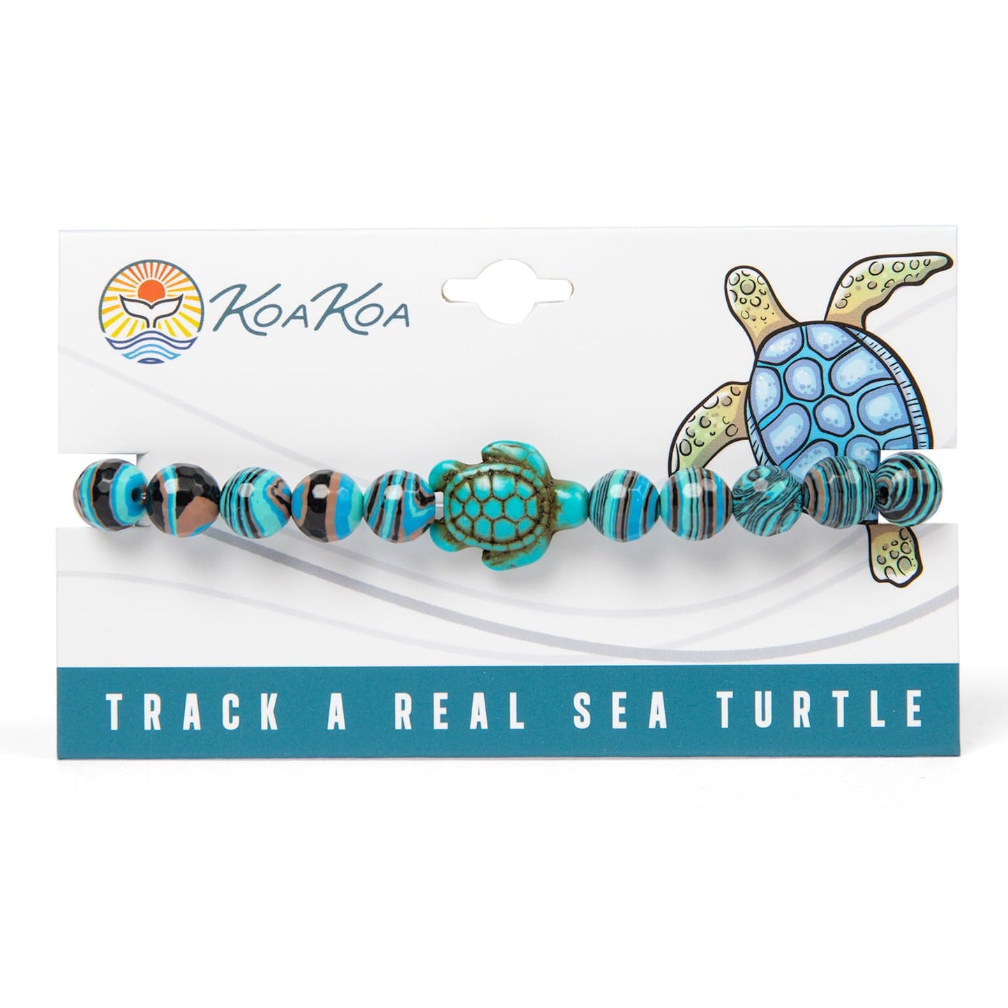 KoaKoa Sparkle Sea Turtle Tracking Bracelet, helps save sea turtles, one size fits most Men and Women (Aqua)