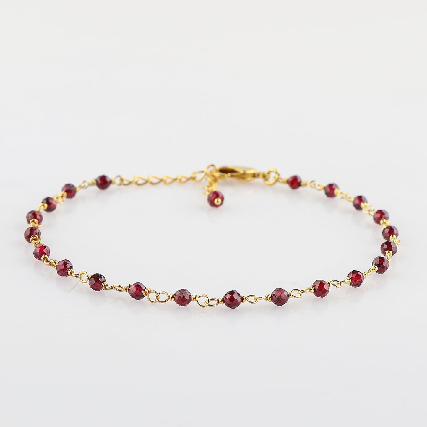CRYSTALINES Natural Garnet Gemstones Bracelet Handmade Hypoallergenic Gold Plated Jewelry for Women Healing Crystals Microfaceted Beads Rosary Chain Boho January Birthstone Bracelet, 7+1inch