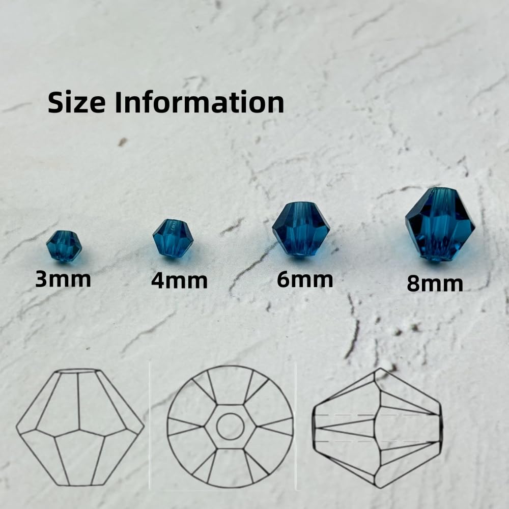 YUEXIGO 200pcs 6mm Bicone Glass Crystal Beads for Jewelry Making, Faceted Bicone Glass Spacer Beads for Bracelet Earring Necklace DIY Craft(Peacock Blue)