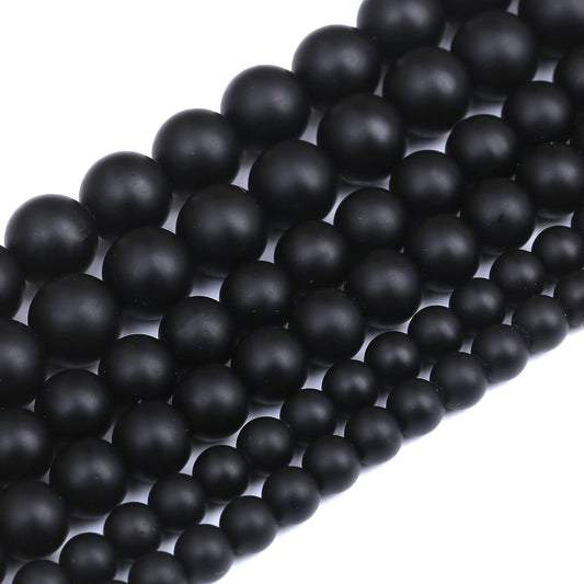 66PCS 6MM Natural Frosted Black Agate Stone Beads Round Loose Beads for Jwelry Making DIY Bracelet Necklace Accessory 15Inch