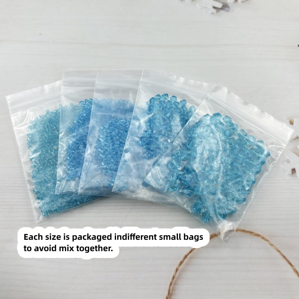 Pinhoollgo 1310pcs Bicone Crystal Glass Beads 2mm 3mm 4mm 6mm 8mm Faceted Crystal Spacer Beads for Bracelets Necklace Pendants Earrings DIY Jewelry Craft Making(Lake Blue)