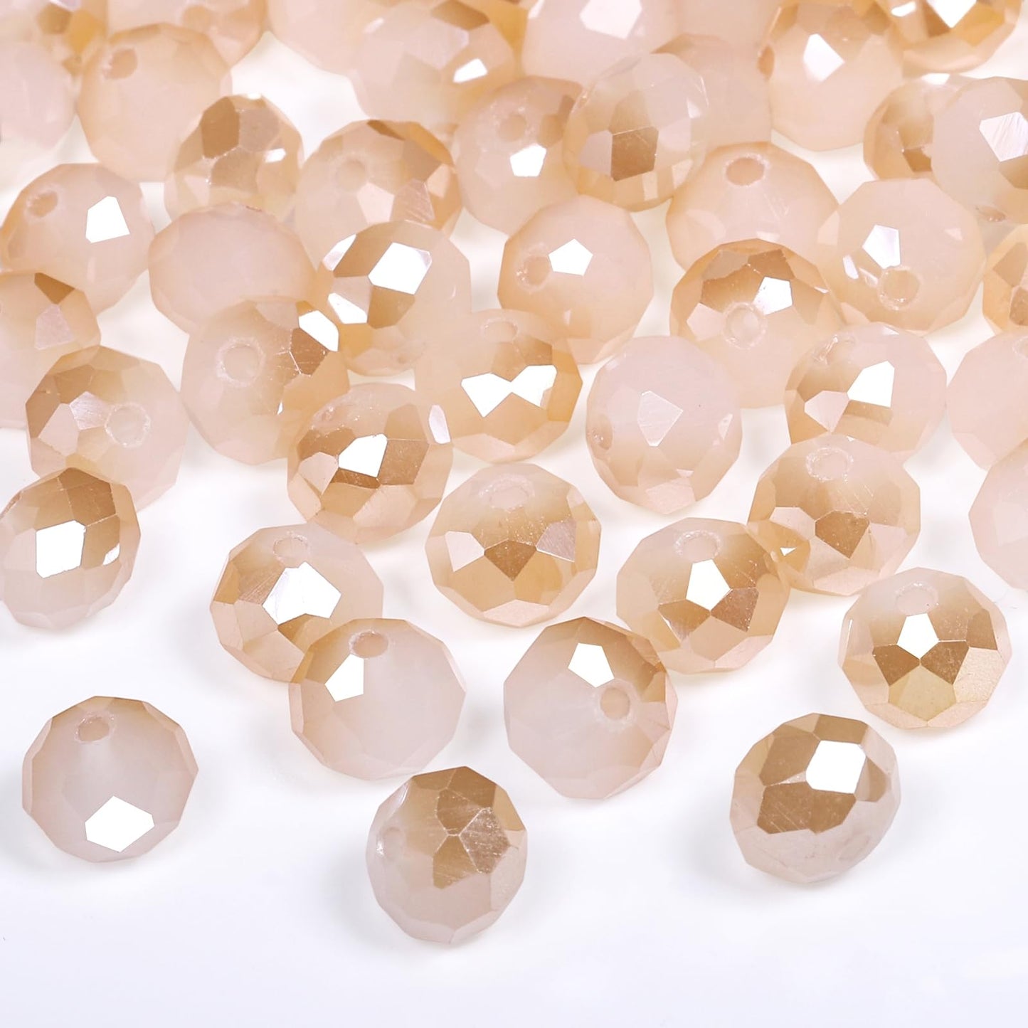 NITOPUPU 500pcs 6mm Crystal Glass Beads for Jewelry Making Faceted Rondelle Flat Beads for Bracelets Necklace Earrings DIY Crafts (Champagne White Jade Half-Plated Crystal Bead)