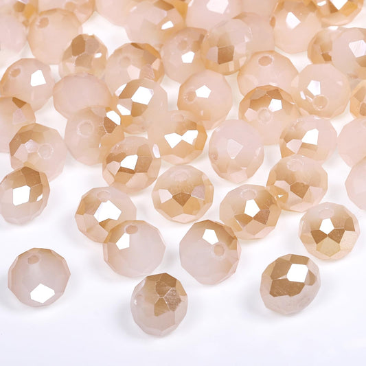 NITOPUPU 300pcs 8mm Crystal Glass Beads for Jewelry Making Faceted Rondelle Flat Beads for Bracelets Necklace Earrings DIY Crafts (Champagne White Jade Half-Plated Crystal Bead)