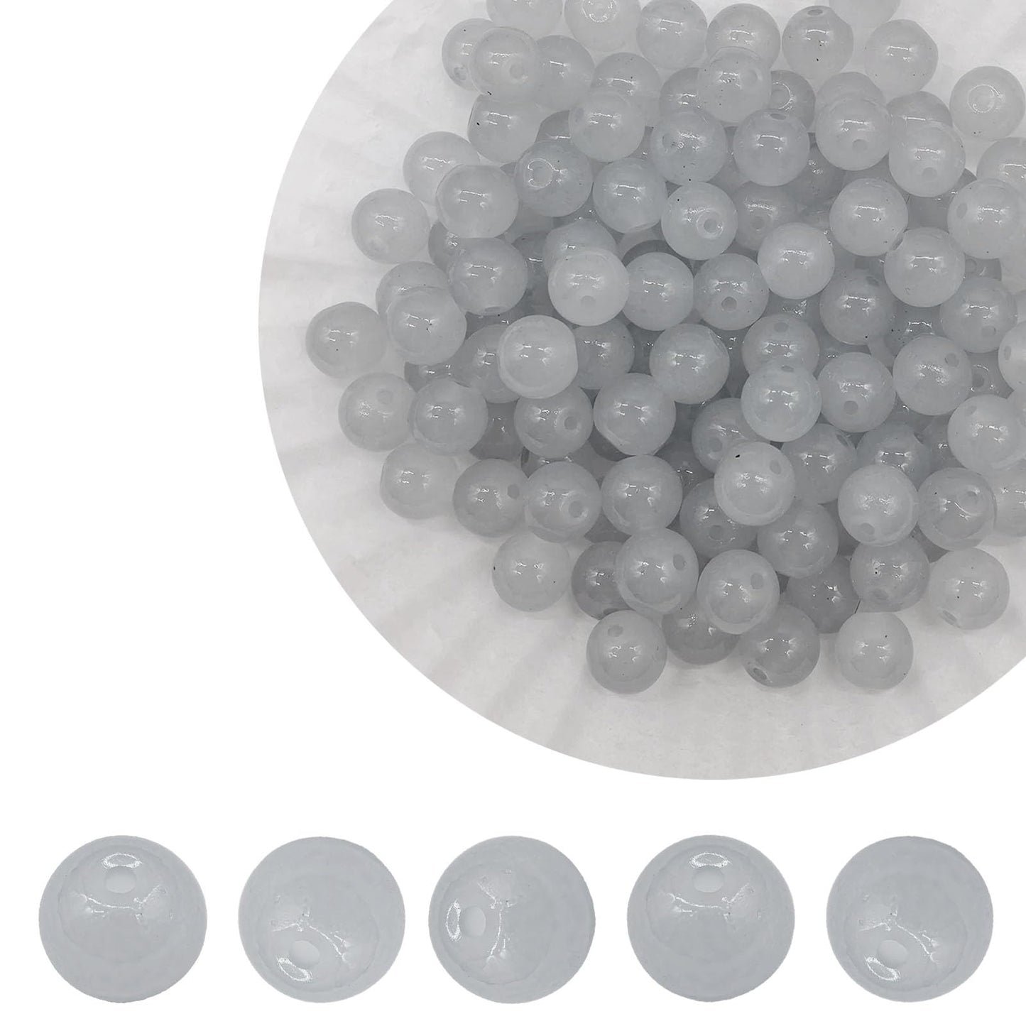 PAMIR TONG 400pcs 8mm Round Glass Beads for Bracelet Light Gray Pretty Smooth Loose Beads for Necklace-Earring-Jewelry Making-Home Decor and DIY Crafts & Projects