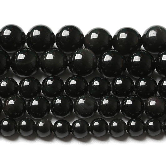 8MM 90pcs Natural Black Obsidian Stone Energy Healing Beads Round Loose Beads for Jewelry Making Bracelet 2 Strands 32"