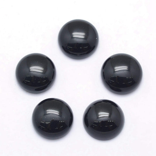 Fashewelry 50Pcs Natural Black Agate Cabochon Stone Half Round Beads 12mm Flat Back Gemstone Chakra Healing Crystal Dome Cover Cabs for Jewelry Making