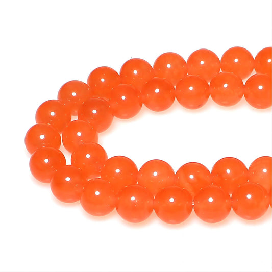 MJDCB Stone Beads 8mm 43pcs Round Orange Red Jade Loose Gemstone Bead Charms for Jewelry Making Bracelet Necklace Earring Pendant