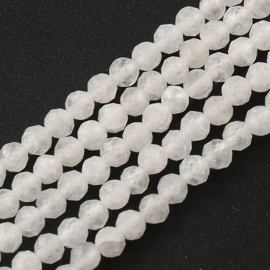 Song Xi 120pcs 3mm Natural White Moonstone Gemstone Beads Faceted Round Loose Stone Beads for Jewelry Making (1 Strand)