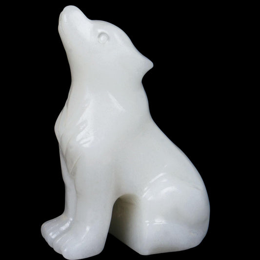 Hguxmcu White Jade Wolf Figurine,Crystal Carved Statue for Home Office Desk Decor,Hand Carved 1.8 Inch Healing Crystal,Spirit Animal Gift for Wolf Lovers,Good Luck Feng Shui Protection Totem