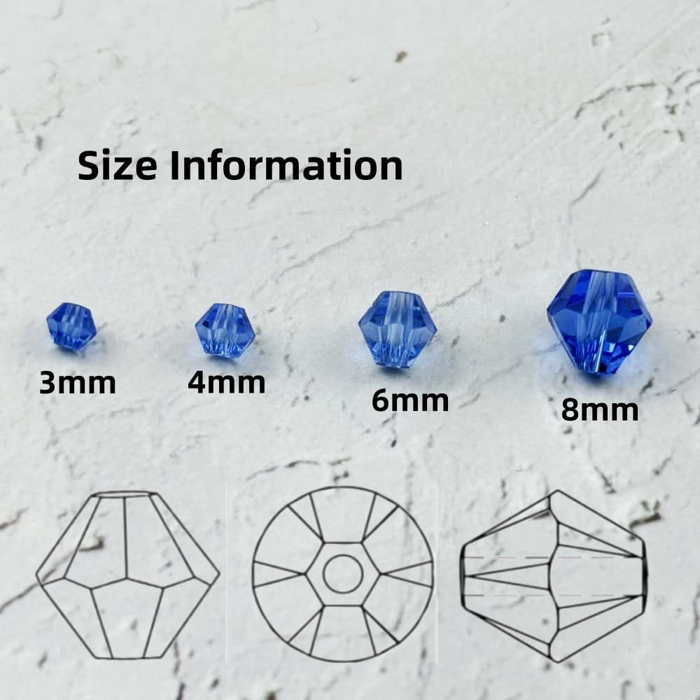 YUEXIGO 400pcs 4mm Bicone Glass Crystal Beads for Jewelry Making, Faceted Bicone Glass Spacer Beads for Bracelet Earring Necklace DIY Craft(Light Blue)