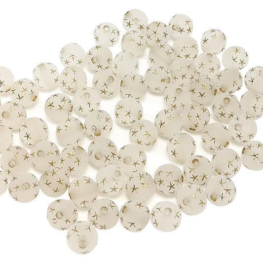 UUYYEO 200 Pcs 10mm Golden Star Round Beads Frosted Acrylic Beads Shiny Crystal Beads Chunky Beads Matte Craft Beads Plastic Jewelry Making Beads for Necklace Bracelet