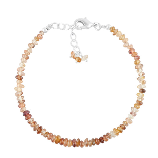 CRYSTALINES Natural Champagne Zircon Gemstones Bracelets, Polished Stones, Handmade, Crystals Dainty Jewelry, Birthstone, Beaded Bracelet, Silver Plated, Adjustable Chain 7+1inch, Women Bracelet