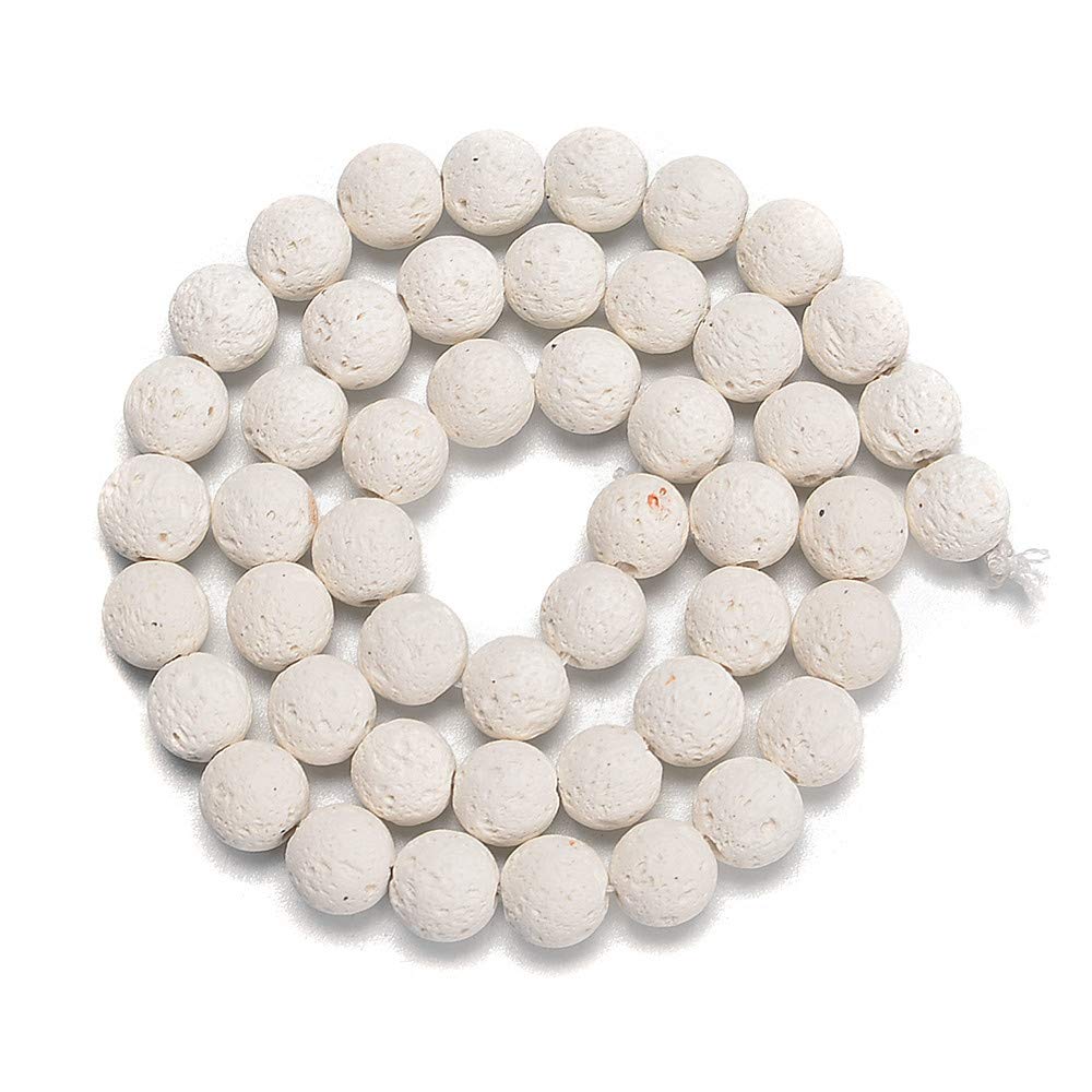 PLTbeads Natural Gemstone Loose Beads Smooth Round Approxi 15 inch DIY Bracelet Necklace for Jewelry Making (8mm, White Lava)