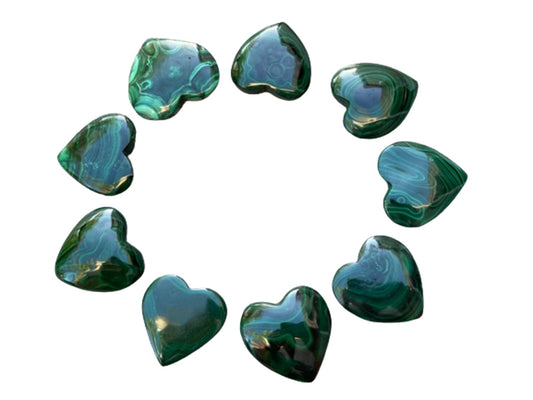Malachite Gemstone Hearts, Polished Malachite Puffy Hearts, Malachite Crystal Palm Stone, Malachite Healing Crystal Hearts (1 Heart)