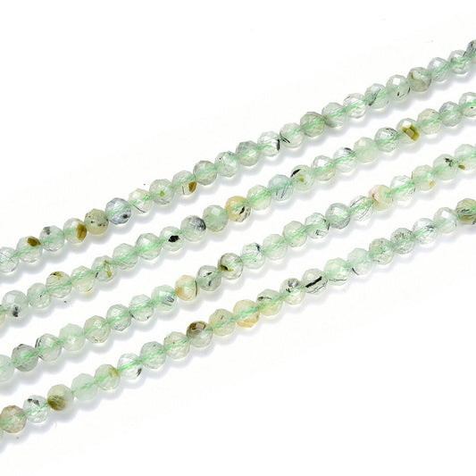 Adabele 15 Inch Natural Green Prehnite Healing Gemstone 3mm (0.12 Inch) Tiny Small Faceted Round Loose Beads Stone Spacer (105-115pcs) for Craft Jewelry Making GK3-12