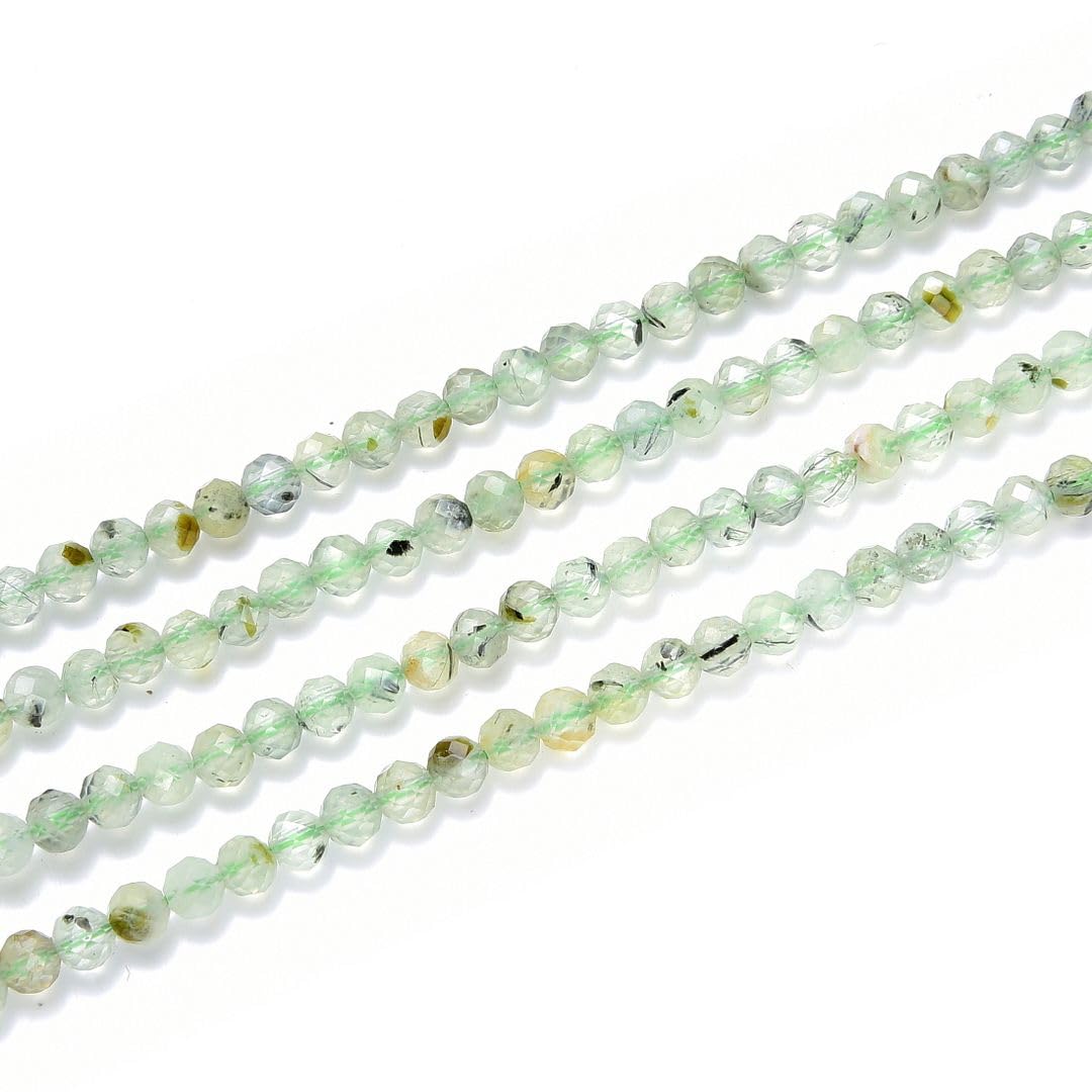 Adabele 15 Inch Natural Green Prehnite Healing Gemstone 4mm (0.16 Inch) Tiny Small Faceted Round Loose Beads Stone Spacer (85-95pcs) for Craft Jewelry Making GK4-12