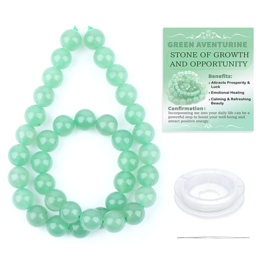 CMBYN Natural Stone Beads Round Genuine Real Stone Beading Strand Loose Gemstones DIY Smooth Bead for Bracelet Necklace Earrings Jewelry Making (Green Aventurine, 10mm 36 Pieces)