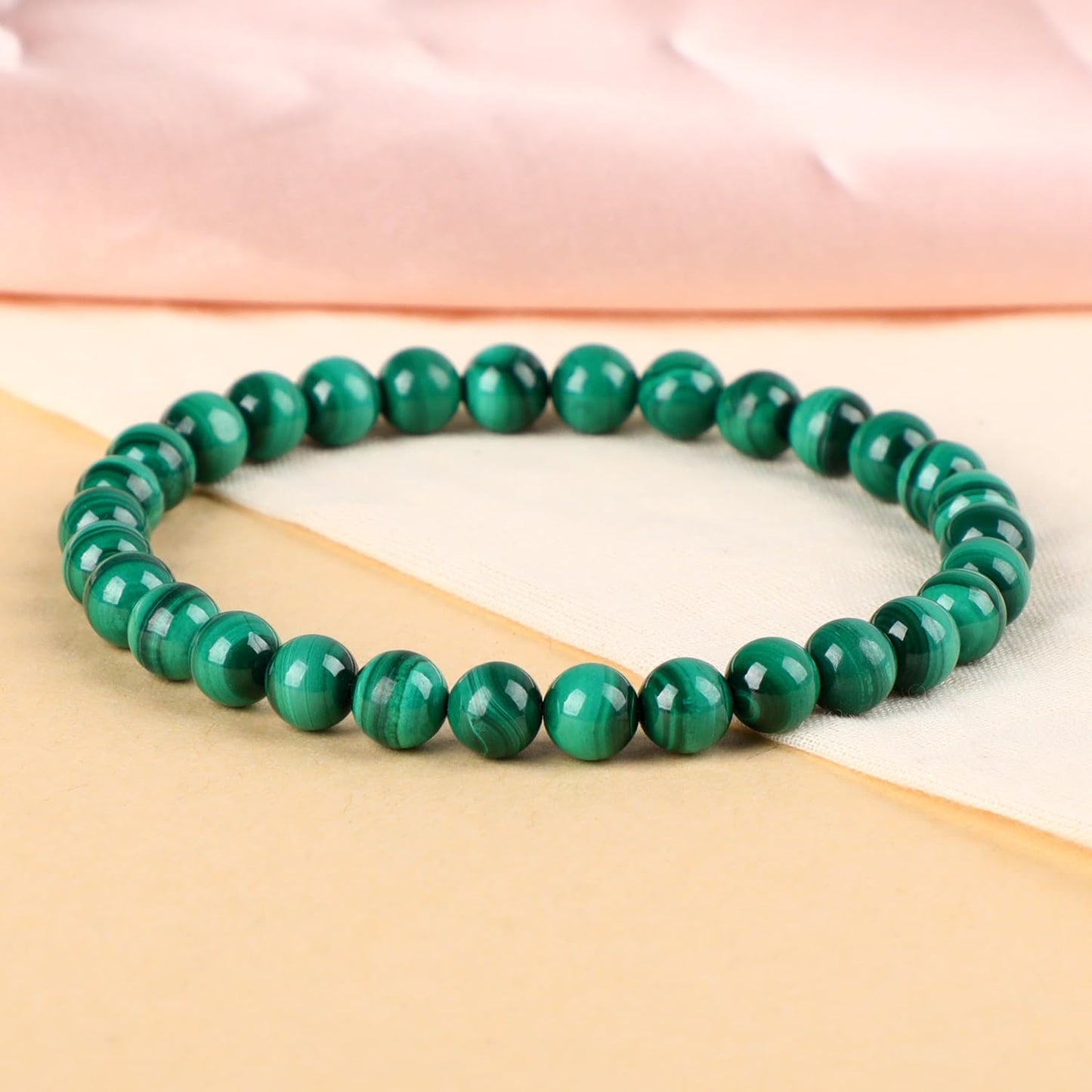 LPBeads Handmade Natural Gemstone Stretch Elastic 6mm Malachite Bracelet Healing Crystal Round Stone Beads Jewelry Gifts for Women Men